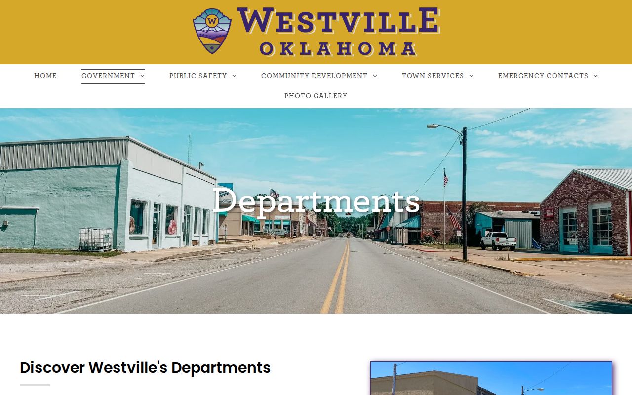 Westville official departments page identifying municipal court and town clerk functions
